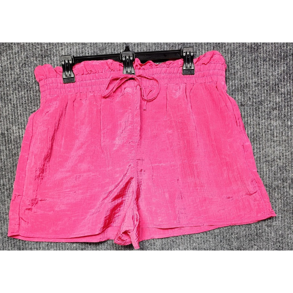 Express Womens Hot Pink High Waisted Paperbag Drawstring Shorts Size L New